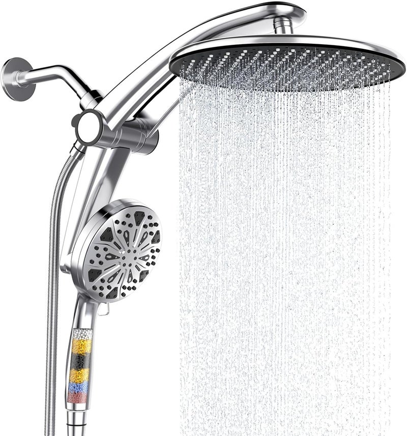 Razime Shower Head with filtered Handheld High Pressure daul Shower Heads with Handheld Spray Combo and 10 Sprays Handheld Shower Head Detachable Shower head Built-in Magnetic Docking and Power Jets Chrome - Image 1